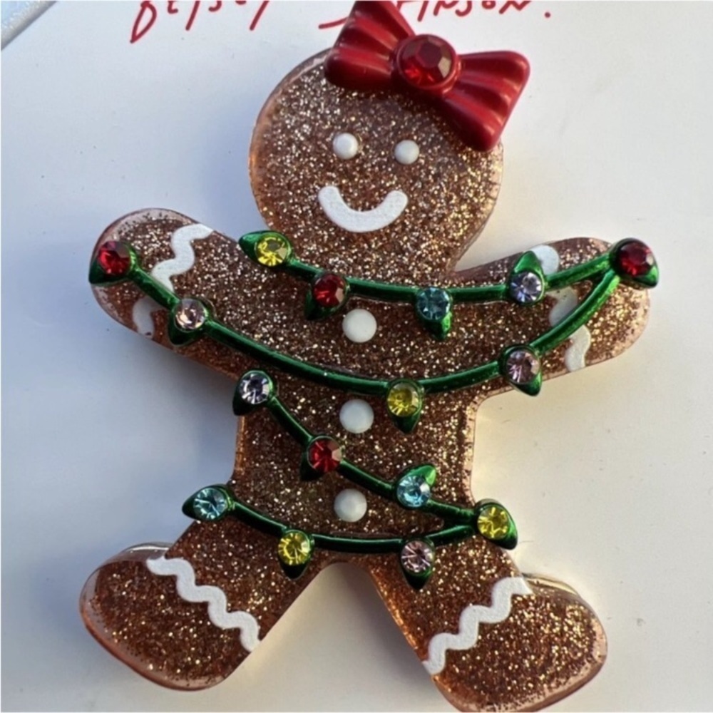 BETSEY JOHNSON SET Christmas Gingerbread in Lights Earrings Necklace Brooch NWT - Picture 13 of 16
